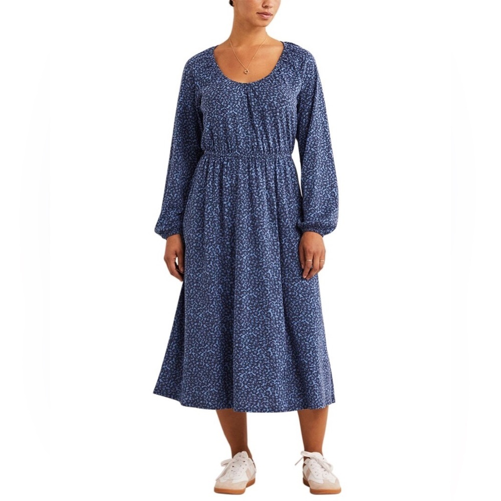 Boden Scoop Neck Jersey Midi Dress Riviera Blue Floral Print Size 10R